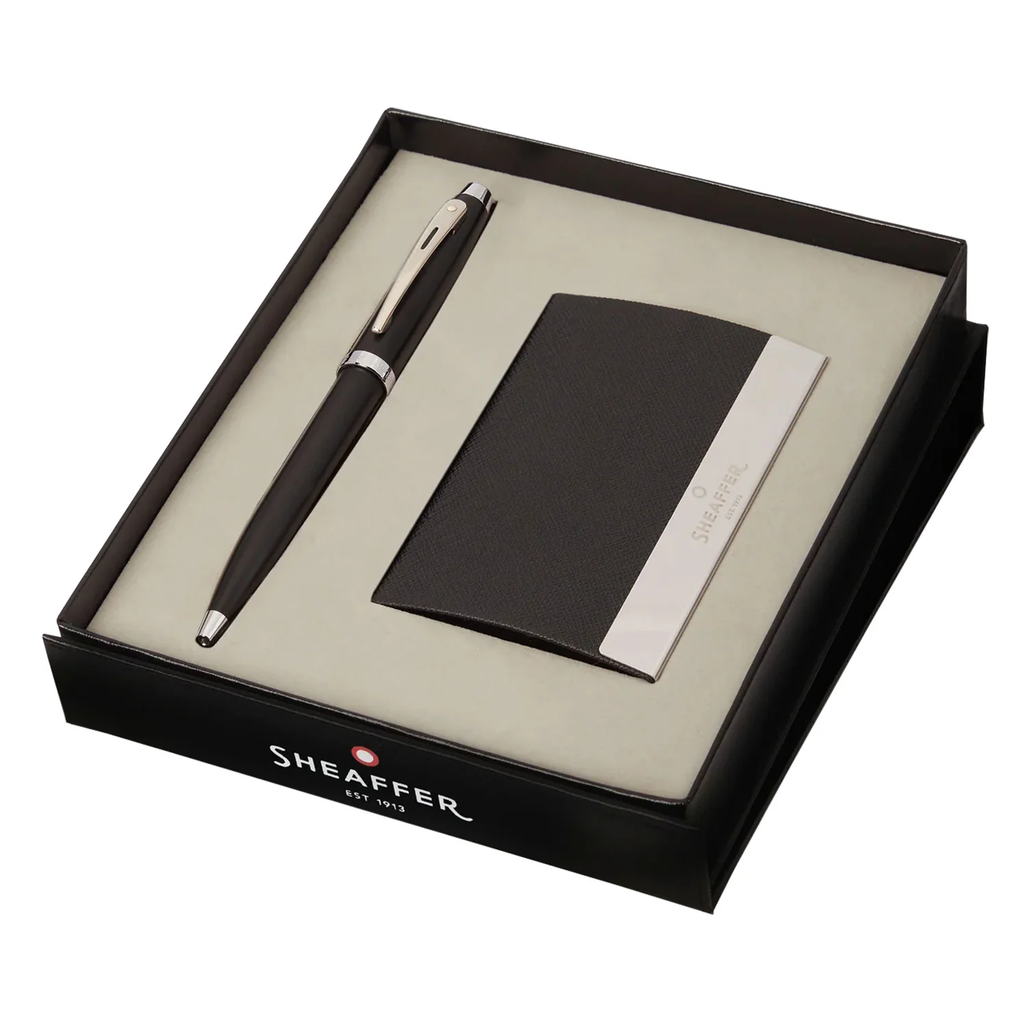 Sheaffer Gift Set 100 Ballpoint Pen with Business Card Holder Matte Black with Chrome Trims