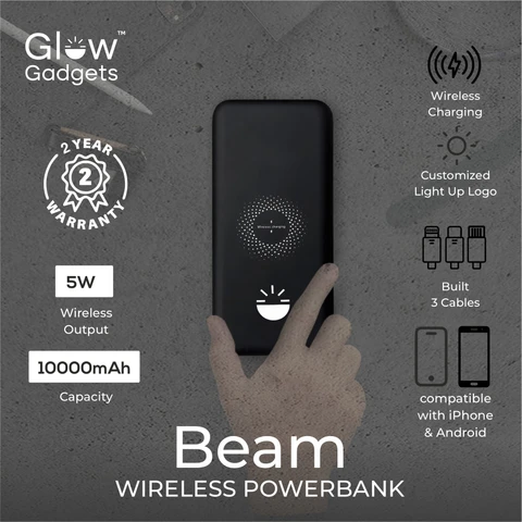 Beam - 10000 mAhWireless Powerbank - Glow Gadgets