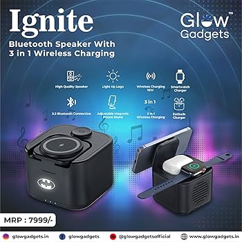 Ignite - Bluetooth Speaker With 3 in 1 Wireless Charging - Glow Gadgets