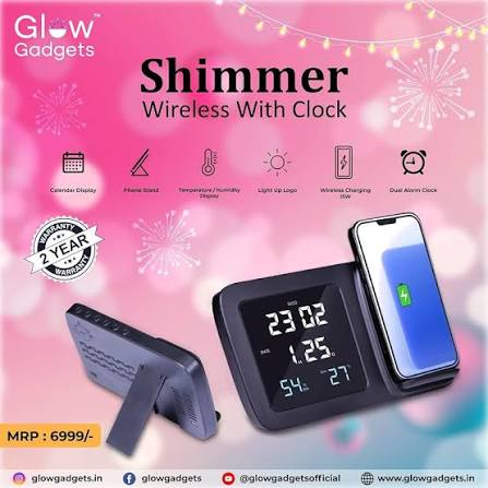 Shimmer - Wireless Charger With Clock Display - Glow Gadgets