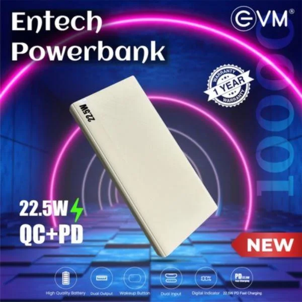 EVM En Tech Black 10000mAh 22.5W Fast Charging Power Bank