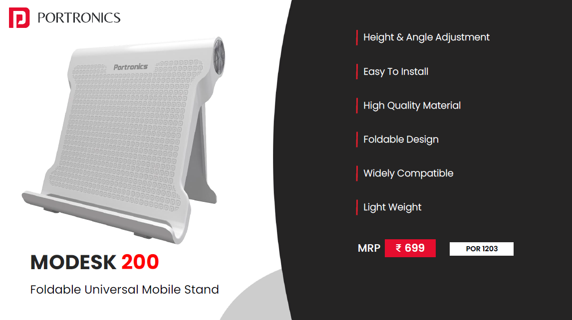 PORTRONICS MODESK 200 FOLDABLE UNIVERSAL MOBILE STAND - White